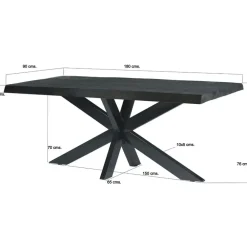 Rechthoekige Eettafels|Industriële Eettafels-Livingfurn Eettafel Rechthoek 180cm - Zwart Mangohout - 2-4 personen - Norris