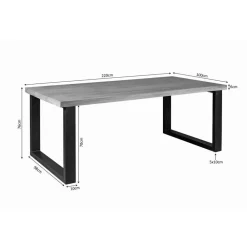 Industriële Eettafels-StarFurn Eettafel Rechthoek Mangohout - U-Poot - 220x100x76cm - Denver