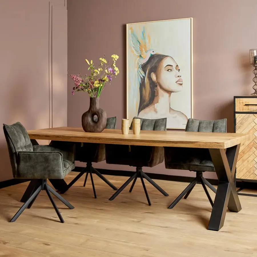 StarFurn Eettafel Rechthoek Mangohout - X-Poot - 220x100x76cm - Denver