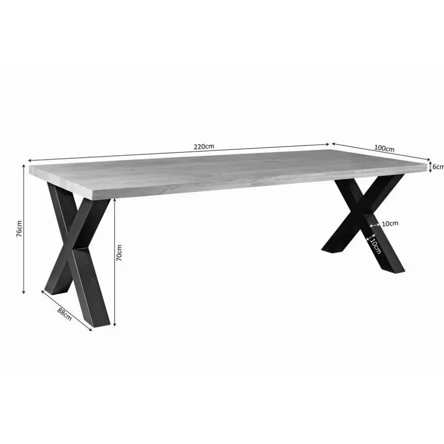 StarFurn Eettafel Rechthoek Mangohout - X-Poot - 220x100x76cm - Denver