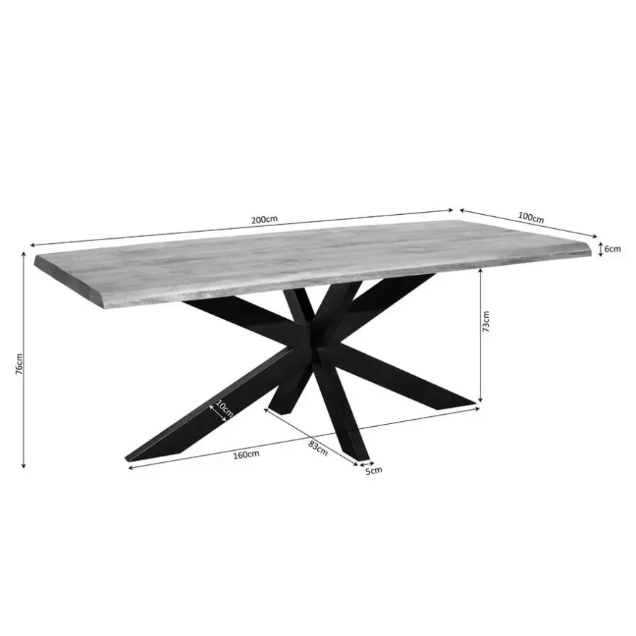 Industriële Eettafels-StarFurn Eettafel Rechthoek Naturel Hout - 200x100x76cm - Denver