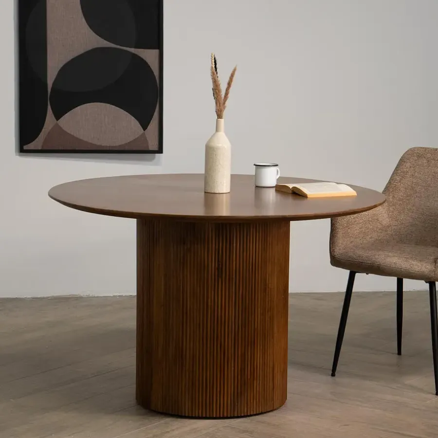 Giga Meubel Eettafel Rond Ø120cm - Bruin Mangohout - Jaime