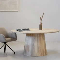 Ronde Eettafels-Giga Meubel Eettafel Rond 120cm - Naturel Mangohout - 2-4 Personen