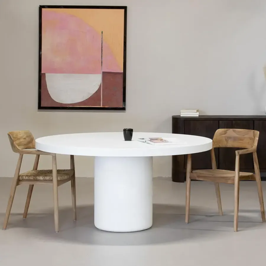 Ronde Eettafels-Giga Meubel Eettafel Rond 150cm - Wit Eco Composiet - Betonlook - Eden