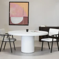 Ronde Eettafels-Giga Meubel Eettafel Rond 150cm - Wit Eco Composiet - Betonlook - Eden