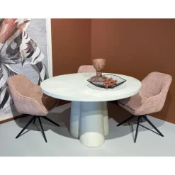 Industriële Eettafels|Ronde Eettafels-Livingfurn Eettafel Rond Ø130cm - Zand Beton - 2-4 Personen - Sandy
