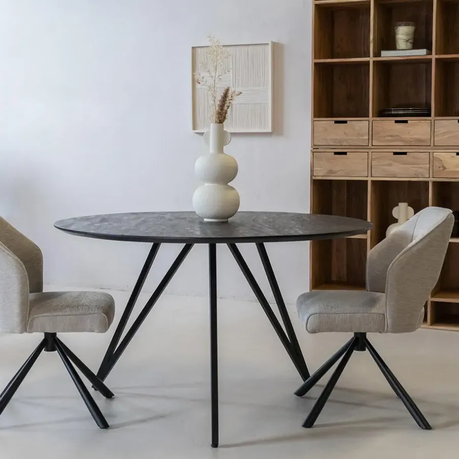 Giga Meubel Eettafel Rond 130cm - Zwart Metaal - 4-6 Personen - Marly