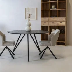 Giga Meubel Eettafel Rond 130cm - Zwart Metaal - 4-6 Personen - Marly
