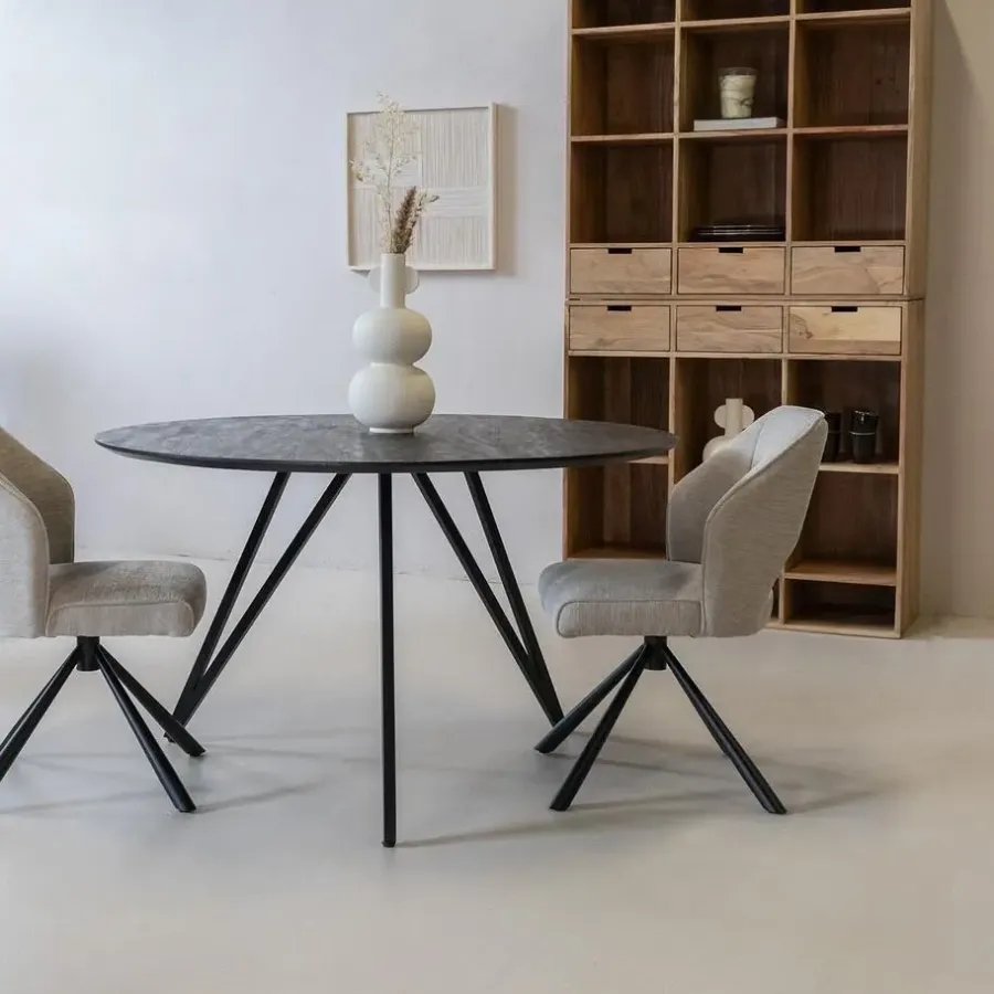 Giga Meubel Eettafel Rond 130cm - Zwart Metaal - 4-6 Personen - Marly