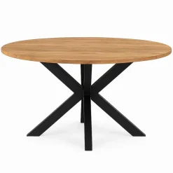 Industriële Eettafels-StarFurn Eettafel Rond Naturel Hout - 130x130x77cm - Arlington