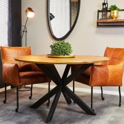 Industriële Eettafels-StarFurn Eettafel Rond Naturel Hout - 130x130x77cm - Arlington