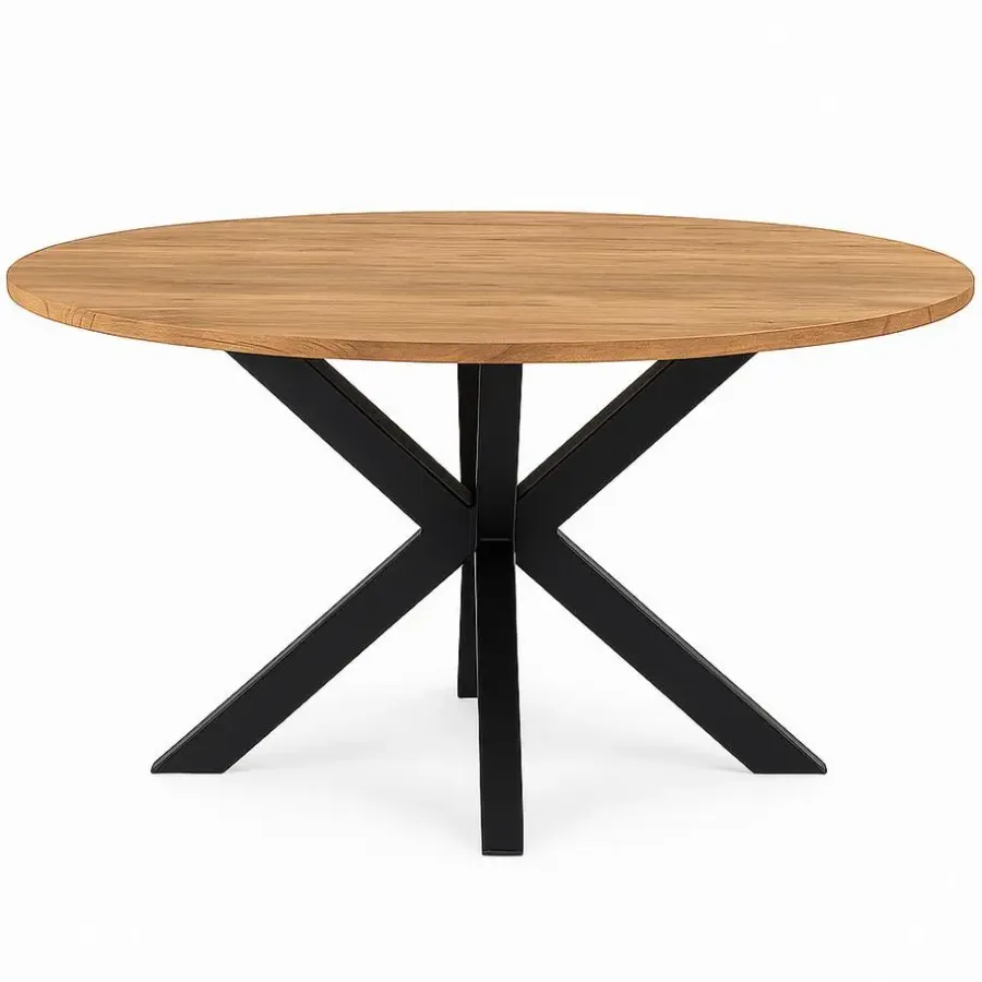 Industriële Eettafels-StarFurn Eettafel Rond Naturel Hout - 140x140x77cm - Arlington