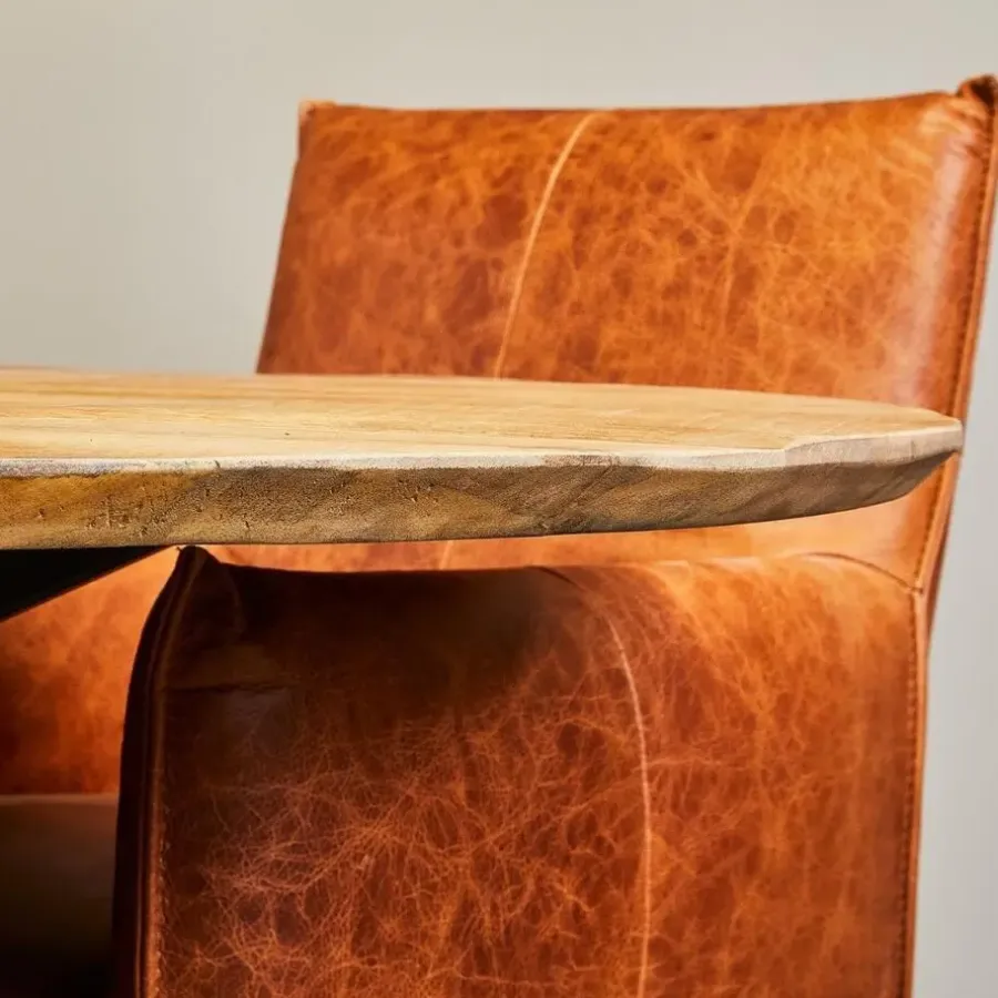 Industriële Eettafels-StarFurn Eettafel Rond Naturel Hout - 140x140x77cm - Arlington