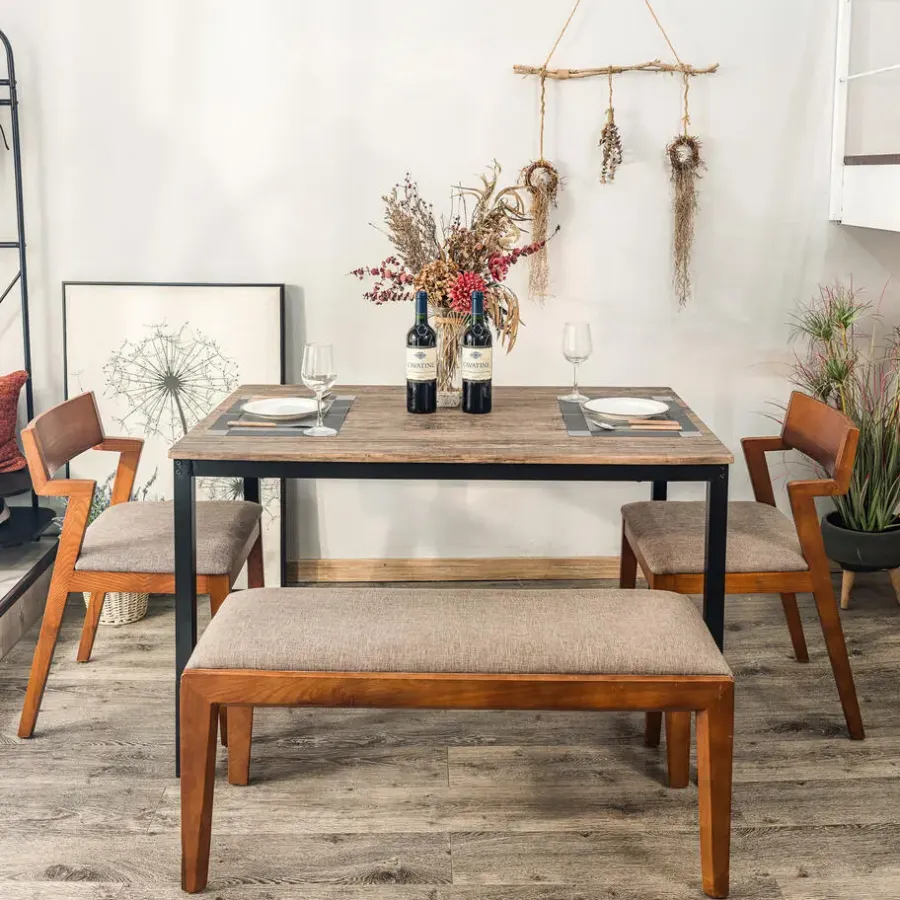 Rechthoekige Eettafels-Nordlys Eettafel voor 4 personen van metaal en grijs hout L120