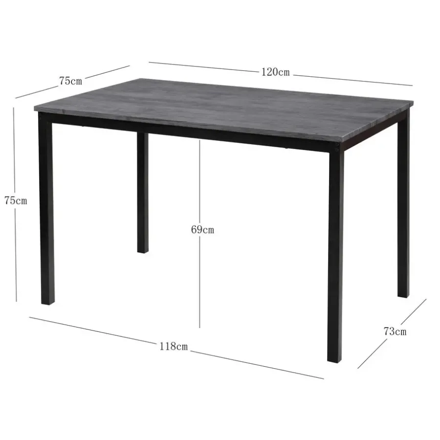 Rechthoekige Eettafels-Nordlys Eettafel voor 4 personen van metaal en grijs hout L120