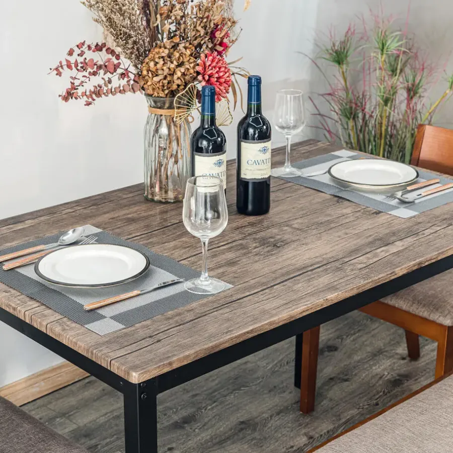 Rechthoekige Eettafels-Nordlys Eettafel voor 4 personen van metaal en grijs hout L120