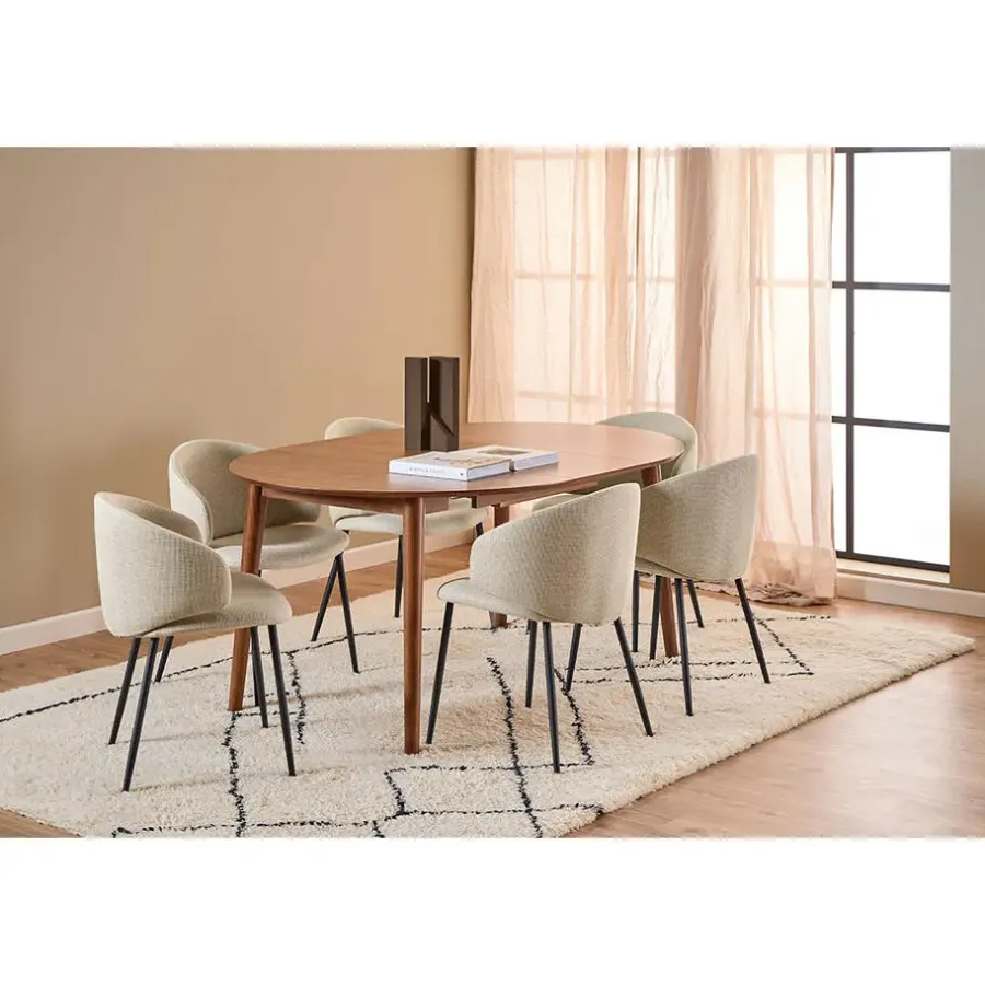 Ronde Eettafels-Giga Living Eettafel Walnoot Uitschuifbaar - 154x115x75 cm - Gradje