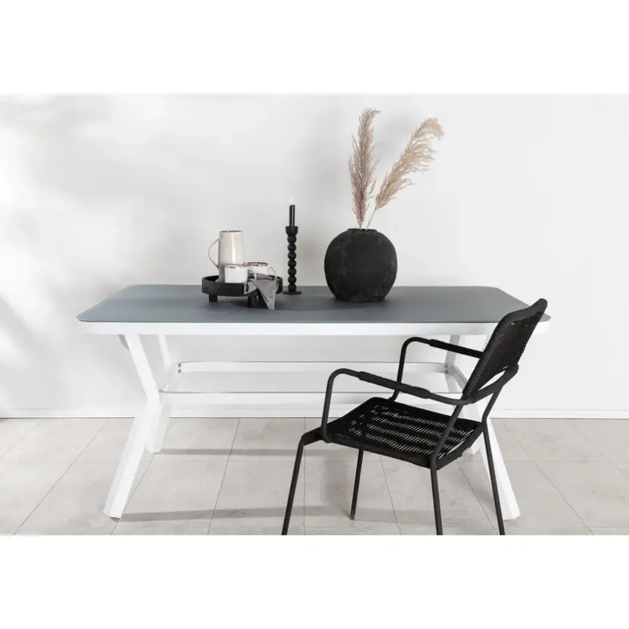 Rechthoekige Eettafels-Fjôrd Eettafel Wit Grijs Glas - 160x90x74cm - Virya