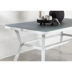Rechthoekige Eettafels-Fjôrd Eettafel Wit Grijs Glas - 160x90x74cm - Virya