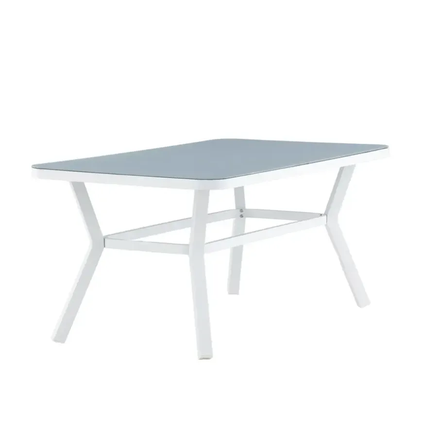 Rechthoekige Eettafels-Fjôrd Eettafel Wit Grijs Glas - 160x90x74cm - Virya