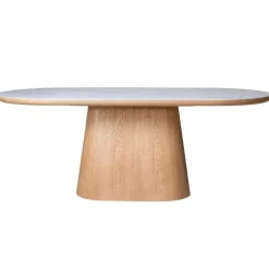 Ovale Eettafels-Giga Meubel Eettafel Wit Keramiek/Naturel - 200x90x77cm - Alba