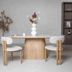 Ovale Eettafels-Giga Meubel Eettafel Wit Keramiek/Naturel - 200x90x77cm - Alba