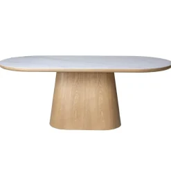 Ovale Eettafels-Giga Meubel Eettafel Wit Keramiek/Naturel - 200x90x77cm - Alba
