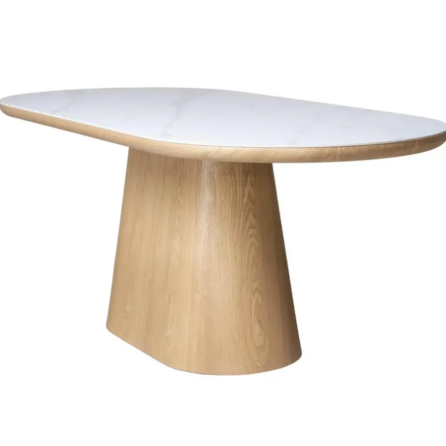 Ovale Eettafels-Giga Meubel Eettafel Wit Keramiek/Naturel - 200x90x77cm - Alba