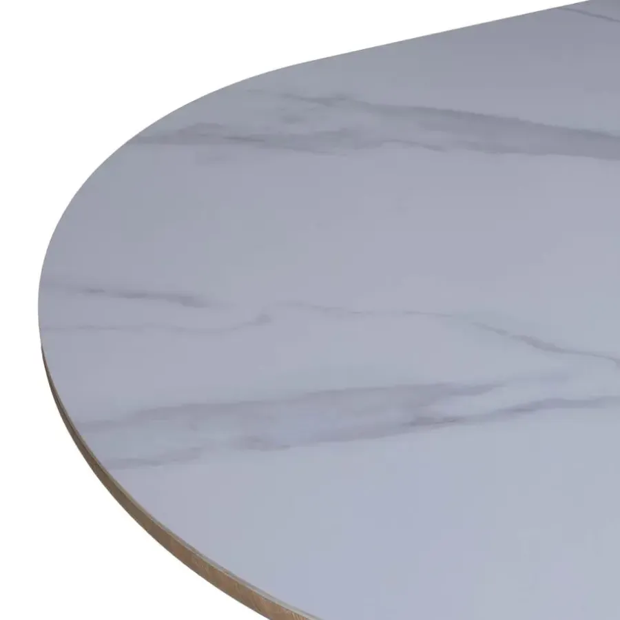 Ovale Eettafels-Giga Meubel Eettafel Wit Keramiek/Naturel - 200x90x77cm - Alba