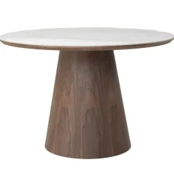 Ronde Eettafels-Giga Meubel Eettafel Wit Keramiek/Walnoot - Ø115x77cm - Alba