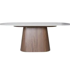 Ovale Eettafels-Giga Meubel Eettafel Wit Keramiek/Walnoot - 200x90x75cm - Madia