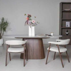 Ovale Eettafels-Giga Meubel Eettafel Wit Keramiek/Walnoot - 200x90x75cm - Madia