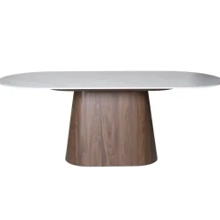 Ovale Eettafels-Giga Meubel Eettafel Wit Keramiek/Walnoot - 200x90x75cm - Madia