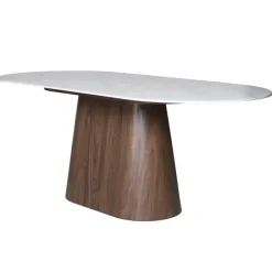 Ovale Eettafels-Giga Meubel Eettafel Wit Keramiek/Walnoot - 200x90x75cm - Madia
