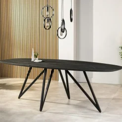 Ovale Eettafels-Giga Living Eettafel Zwart Acaciahout - Ovaal - 240x110x76cm - Langford