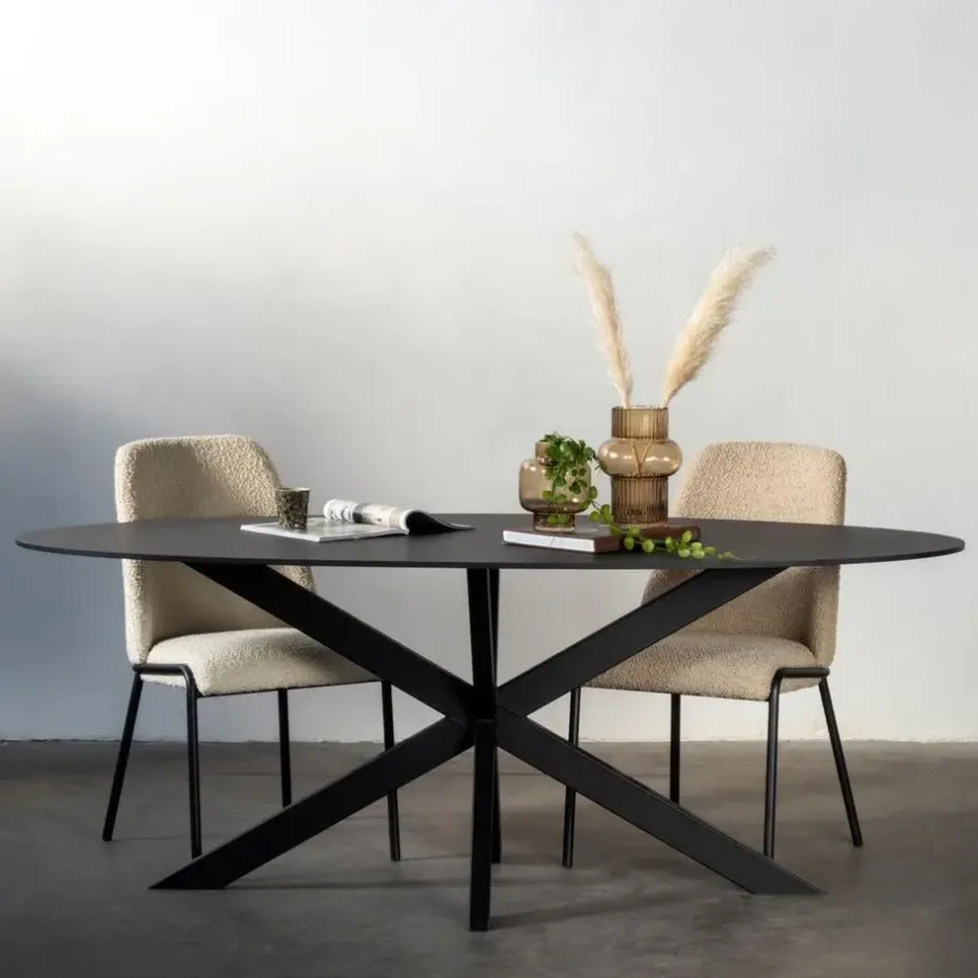 Ovale Eettafels-Giga Meubel Eettafel Zwart Fenix Metaal - 200x90x76cm - Harper