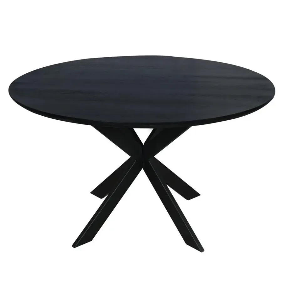 Industriële Eettafels|Ronde Eettafels-StarFurn Eettafel Zwart Hout - 130x130x76cm - Ferris