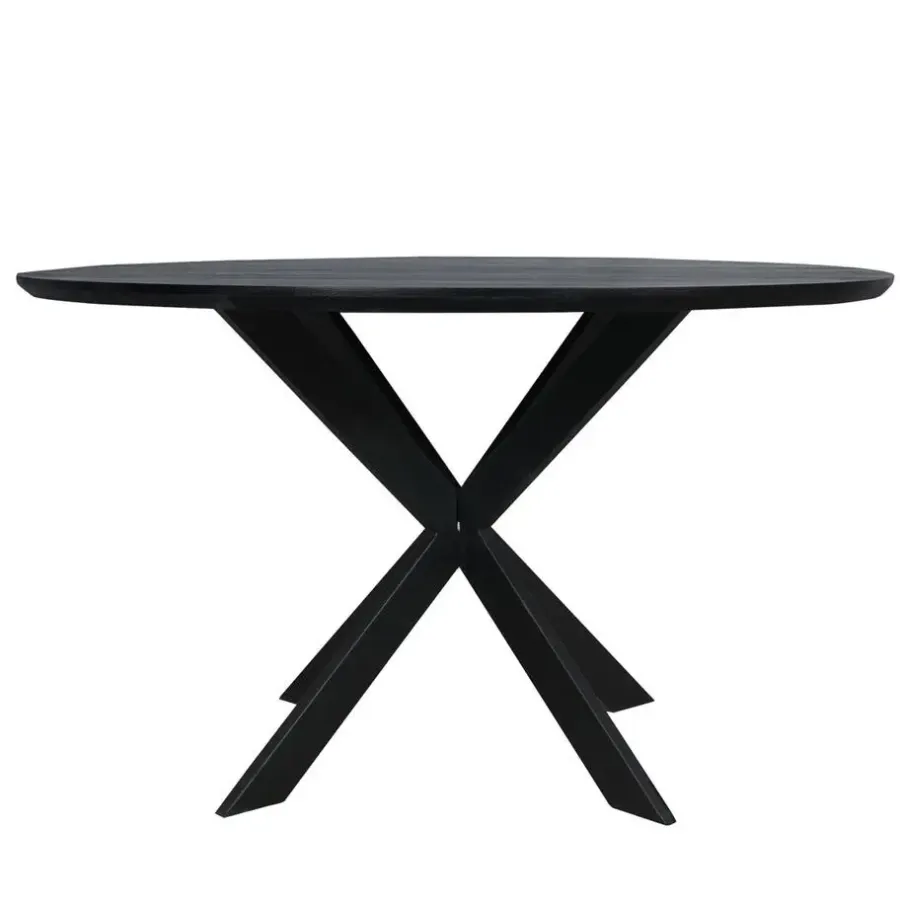 Industriële Eettafels|Ronde Eettafels-StarFurn Eettafel Zwart Hout - 130x130x76cm - Ferris