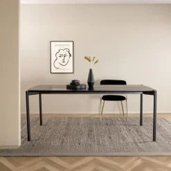 Fjôrd Eettafel Zwart Hout - 190x90x75cm - Pelle