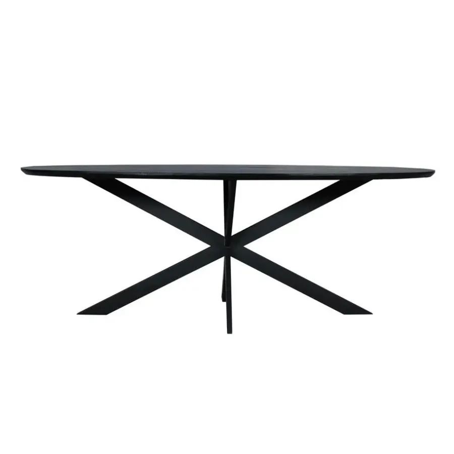 Industriële Eettafels|Ovale Eettafels-StarFurn Eettafel Zwart Hout - 210x100x76cm - Ferris