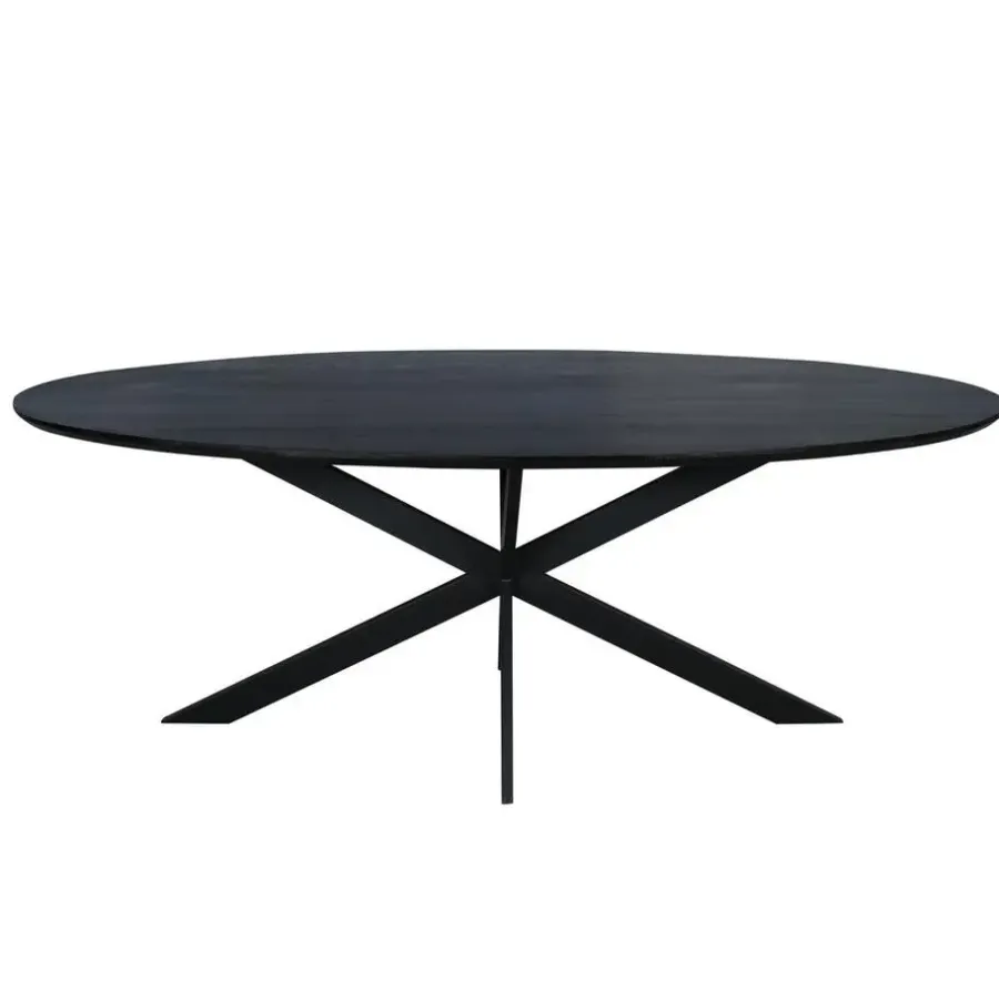 Industriële Eettafels|Ovale Eettafels-StarFurn Eettafel Zwart Hout - 210x100x76cm - Ferris