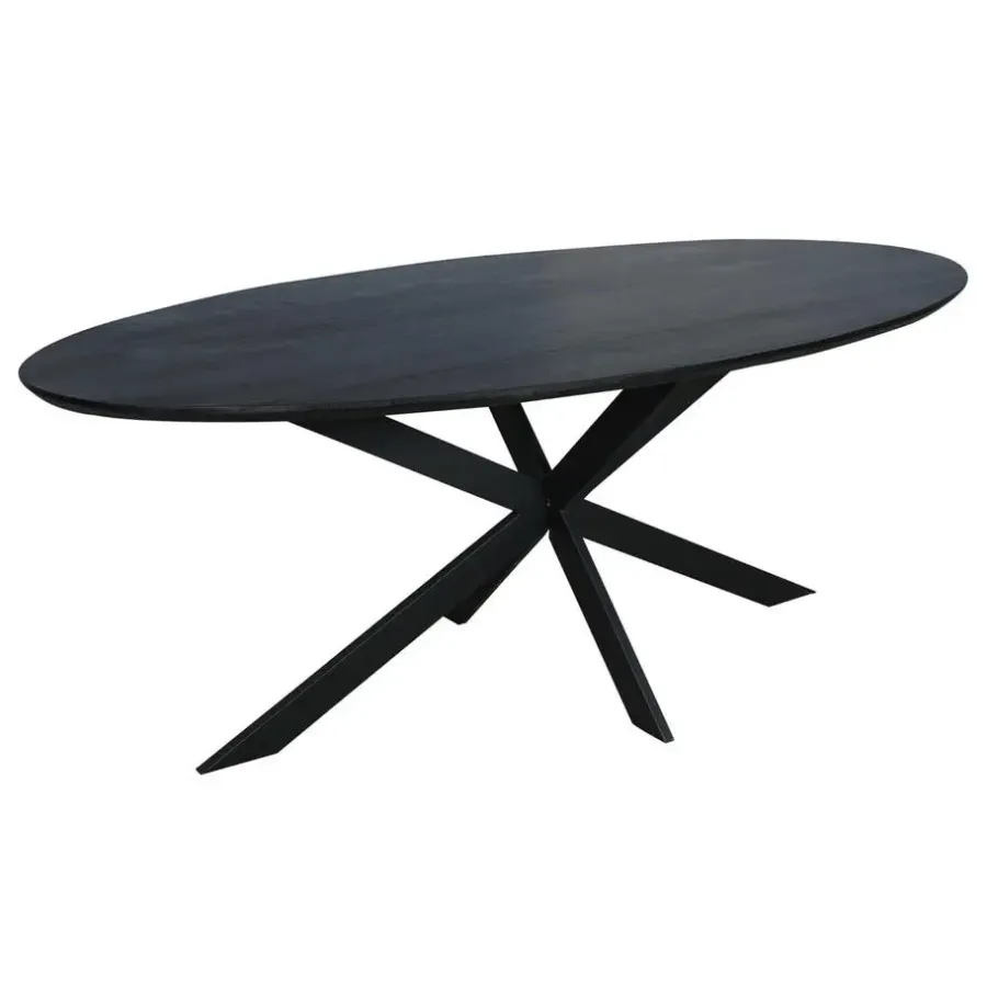 Industriële Eettafels|Ovale Eettafels-StarFurn Eettafel Zwart Hout - 210x100x76cm - Ferris