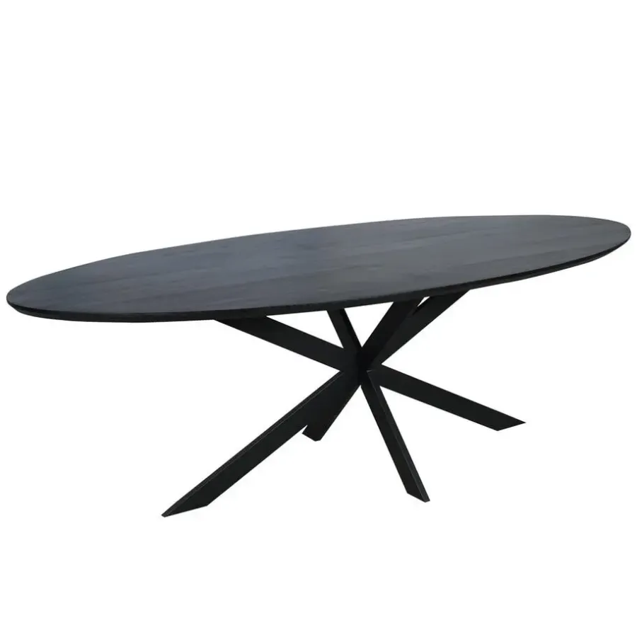 Industriële Eettafels|Ovale Eettafels-StarFurn Eettafel Zwart Hout - 210x100x76cm - Ferris