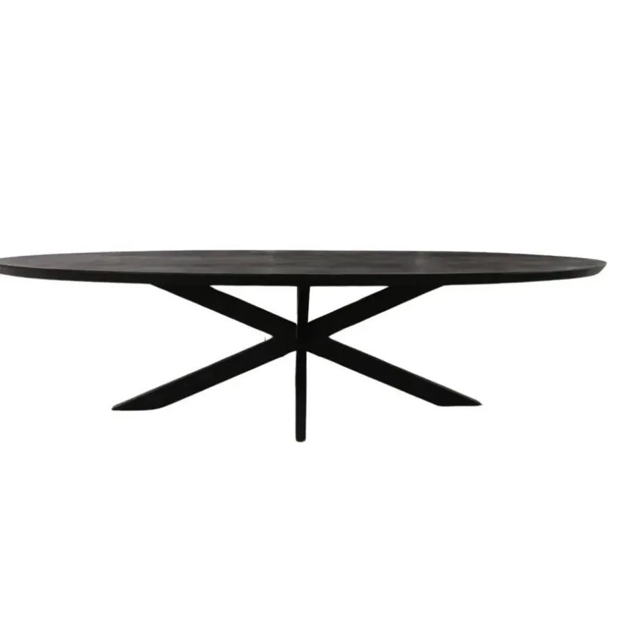 Industriële Eettafels-StarFurn Eettafel Zwart Hout/Metaal - 210x100x76cm - Brandy