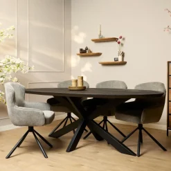 Industriële Eettafels-StarFurn Eettafel Zwart Hout/Metaal - 210x100x76cm - Brandy