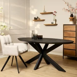 StarFurn Eettafel Zwart Hout/Metaal - 180x90x76cm - Brandy