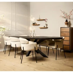 Industriële Eettafels|Ovale Eettafels-StarFurn Eettafel Zwart Hout/Metaal - 240x110x76cm - Brandy