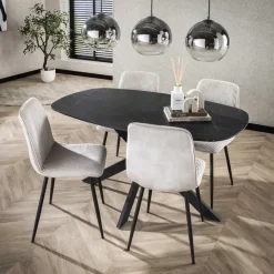 Giga Living Eettafel Zwart Marmerlook - 150x90x76cm - Deens Ovaal