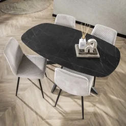 Giga Living Eettafel Zwart Marmerlook - 150x90x76cm - Deens Ovaal