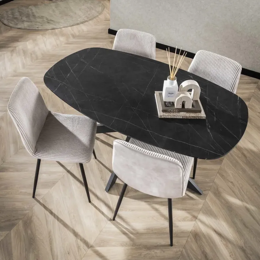 Giga Living Eettafel Zwart Marmerlook - 150x90x76cm - Deens Ovaal
